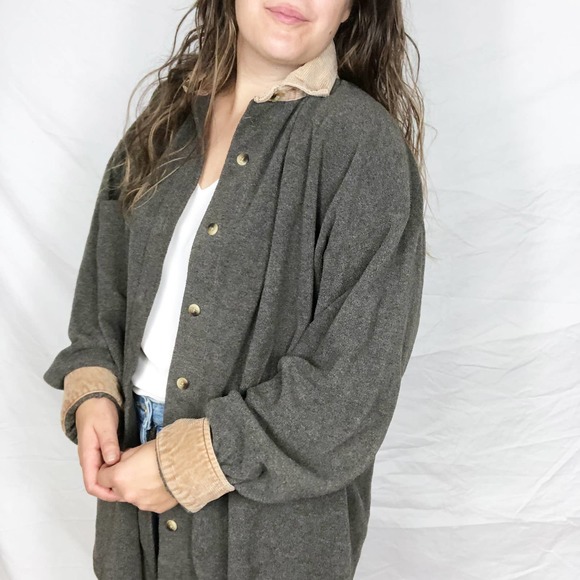 VINTAGE NAUTICA | Women's Large Brown Sherpa Teddy Fleece Oversized Shirt Jacket - Picture 2 of 7